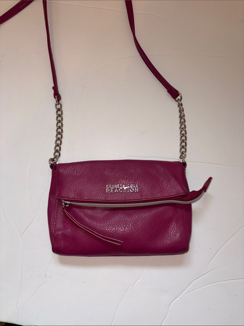 Kenneth Cole Reaction Deep Plum Pebbled Crossbody with Chain Accent